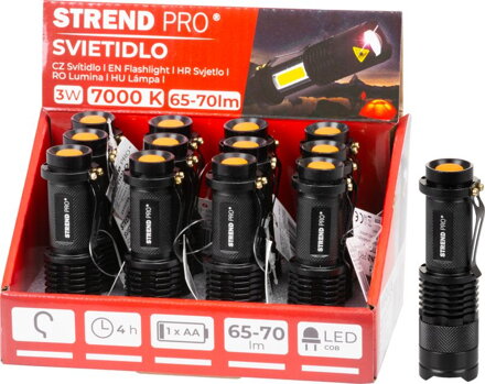Svietidlo Strend Pro Flashlight NX1040, 3 W, 70+65 lm, s bočným svetlom, Zoom, 1xAA, Sellbox 12 ks Svietidlo Strend Pro Flashlight NX1040, 3 W, 70+65 lm, s bočným svetlom, Zoom, 1xAA, Sellbox 12 ks