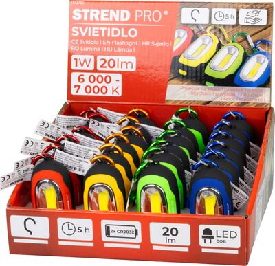 Svietidlo Strend Pro Keychain, kľúčenka, prívesok, s karabinkou, mix farieb, LED 20 lm, 70x34x24 mm, Sellbox 24 ks