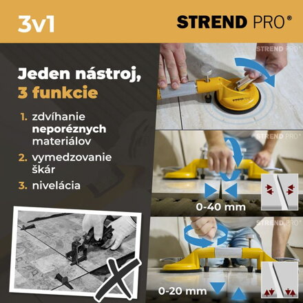 Držiak skla Strend Pro, prísavný, 2-kupolový, prísavka, nivelačná pomôcka na dlažbu a obklady, max. 80 kg Držiak skla Strend Pro, prísavný, 2-kupolový, prísavka, nivelačná pomôcka na dlažbu a obklady, max. 80 kg