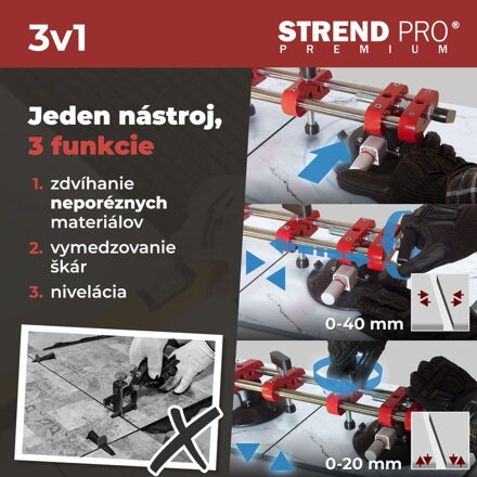 Držiak skla Strend Pro, prísavný, 2-kupolový, nivelačná pomôcka na dlažbu a obklady, profesional, max. 150 kg Držiak skla Strend Pro, prísavný, 2-kupolový, nivelačná pomôcka na dlažbu a obklady, profesional, max. 150 kg