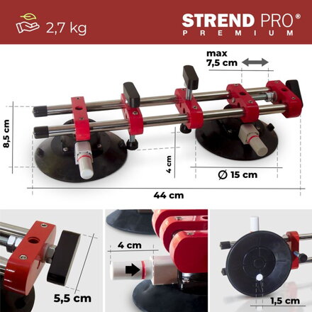 Držiak skla Strend Pro, prísavný, 2-kupolový, nivelačná pomôcka na dlažbu a obklady, profesional, max. 150 kg Držiak skla Strend Pro, prísavný, 2-kupolový, nivelačná pomôcka na dlažbu a obklady, profesional, max. 150 kg