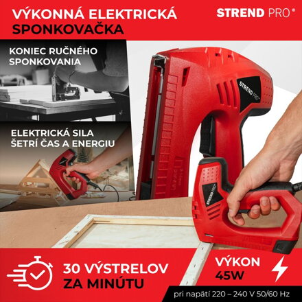 Sponkovačka Strend Pro J-123, elektrická, spony 8-14 mm, klince 15 mm Sponkovačka Strend Pro J-123, elektrická, spony 8-14 mm, klince 15 mm