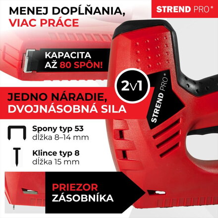 Sponkovačka Strend Pro J-123, elektrická, spony 8-14 mm, klince 15 mm Sponkovačka Strend Pro J-123, elektrická, spony 8-14 mm, klince 15 mm