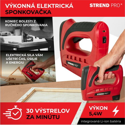 Sponkovačka Strend Pro J-126, 3,6 V, Li-ion, spony 6-10 mm, klince 10 mm