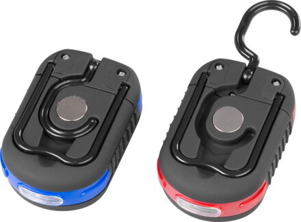 Svietidlo Strend Pro Worklight, prívesok, LED 200 lm, magnet, s klipsou, červená/modrá, 3x AAA, Sellbox 12 ks