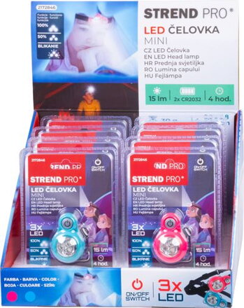 Čelovka Strend Pro Headlight, LED, 15 lm, mini, ružová/modrá, Sellbox 8 ks