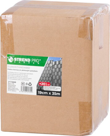 Páska Strend Pro EUROSTANDARD, 190 mm, L-35 m, tieniaca, antracit, krycia, na plotové panely, s 20 klipsami, 450 g/m2, PVC, RAL7016 Páska Strend Pro EUROSTANDARD, 190 mm, L-35 m, tieniaca, antracit, krycia, na plotové panely, s 20 klipsami, 450 g/m2, PVC, RAL7016