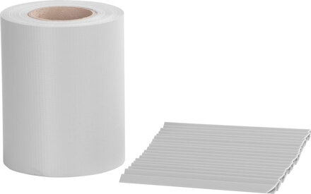 Páska Strend Pro EUROSTANDARD, 190 mm, L-35 m, tieniaca, sivá, krycia, na plotové panely, s 20 klipsami, 450 g/m2, PVC, RAL7040 Páska Strend Pro EUROSTANDARD, 190 mm, L-35 m, tieniaca, sivá, krycia, na plotové panely, s 20 klipsami, 450 g/m2, PVC, RAL7040
