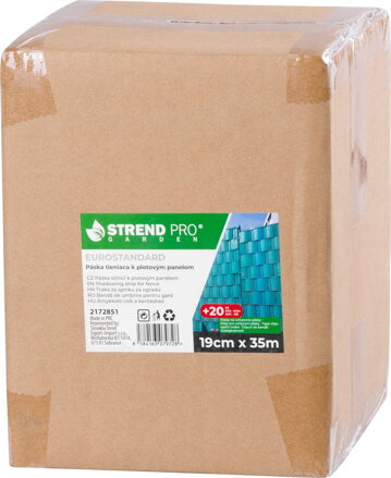 Páska Strend Pro EUROSTANDARD, 190 mm, L-35 m, tieniaca, zelená, krycia, na plotové panely, s 20 klipsami, 450 g/m2, PVC, RAL6005 Páska Strend Pro EUROSTANDARD, 190 mm, L-35 m, tieniaca, zelená, krycia, na plotové panely, s 20 klipsami, 450 g/m2, PVC, RAL6005