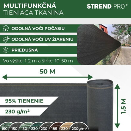 Tkanina SHADE.NET 1,5x50 m, 230 g/m2, antracit, 95%