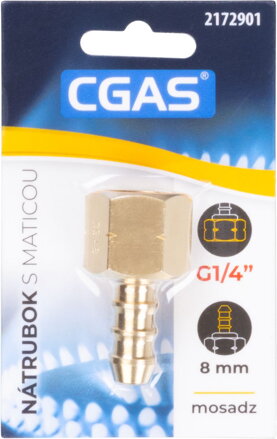 Nátrubok CGAS, na plyn, jednocestný, závit G G1/4''-LH, s maticou Nátrubok CGAS, na plyn, jednocestný, závit G G1/4''-LH, s maticou