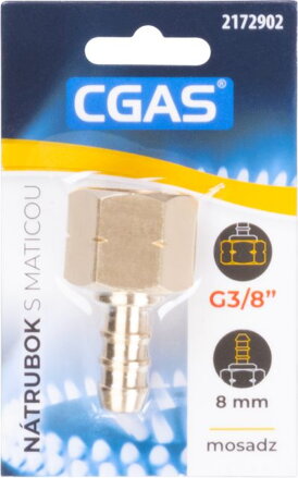 Nátrubok CGAS, na plyn, jednocestný, závit G G3/8''-LH, s maticou Nátrubok CGAS, na plyn, jednocestný, závit G G3/8''-LH, s maticou