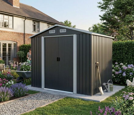Domček Strend Pro, záhradný, plech, antracit, 236x174x206 cm