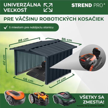 Domček Strend Pro, na robotickú kosačku, garáž, plech, antracit, 86x88x60 cm Domček Strend Pro, na robotickú kosačku, garáž, plech, antracit, 86x88x60 cm