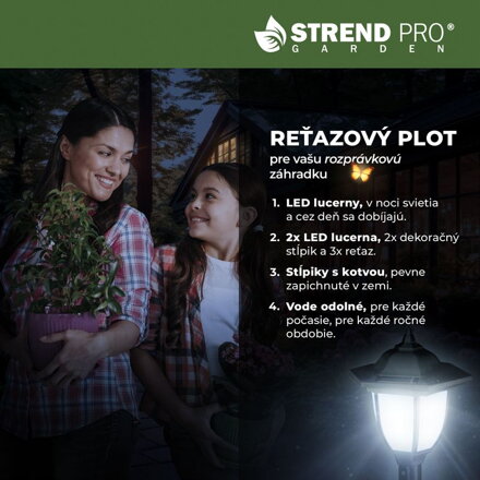 Lampa Strend Pro Garden, reťaz, ohrada, plot do záhrady, 2x solárne svietidlo, 1x LED, 16,5x16,5x71,5 cm Lampa Strend Pro Garden, reťaz, ohrada, plot do záhrady, 2x solárne svietidlo, 1x LED, 16,5x16,5x71,5 cm