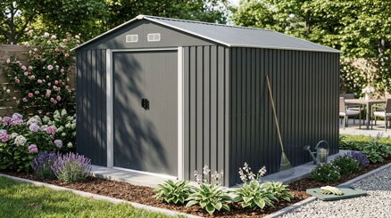 Domček Strend Pro, záhradný, plech, antracit, 301x367x214 cm