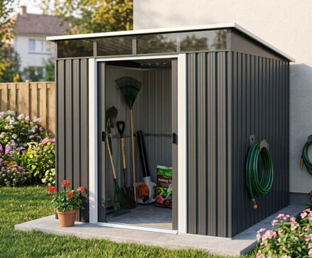 Domček Strend Pro, záhradný, plech, antracit, 238x193x202 cm