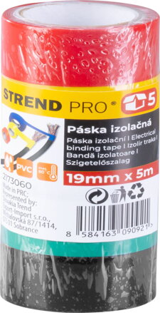 Páska Strend Pro, 19 mm, L-5 m, PVC, max. 80°C, 600V, izolačná, rôzne farby, lepiaca, bal. 5 ks