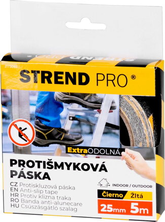 Páska Strend Pro, 25 mm, L-5 m, lepiaca, protišmyková, extra odolná, čierno/žltá