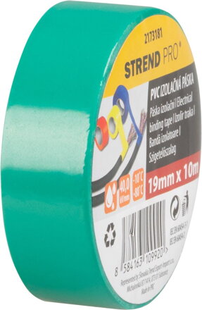 Páska Strend Pro, 19 mm, L-10 m, max. 80°C, 600V, zelená, izolačná, lepiaca, PVC, bal. 10 ks