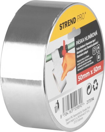 Páska Strend Pro, 50 mm, L-50 m, Alu, zosilnená, lepiaca, hliniková
