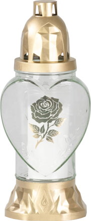 Kahanec Rose, číre sklo, 28 h, 25.5 cm, pozlatený, na hrob, mix vzorov