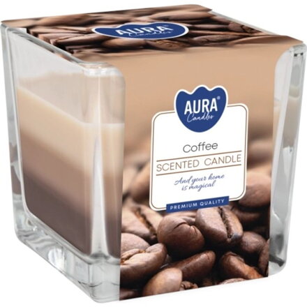 Sviečky AURA, v skle, trojfarebná, Coffee, 32h, 170g