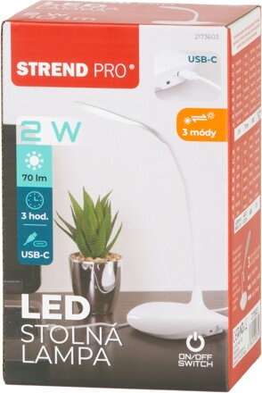 Lampa Strend Pro, stolná, LED, voľba intenzity svetla, USB, 2 W, biela