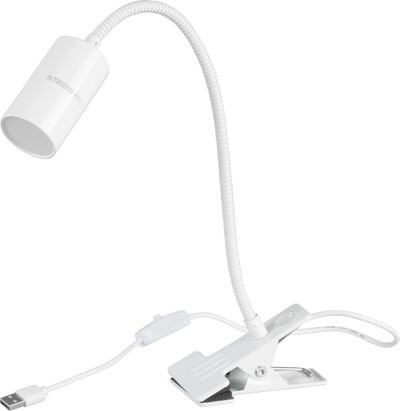 Lampa Strend Pro, stolná, s klipsou na uchytenie, Alu, biela, USB, 41 cm