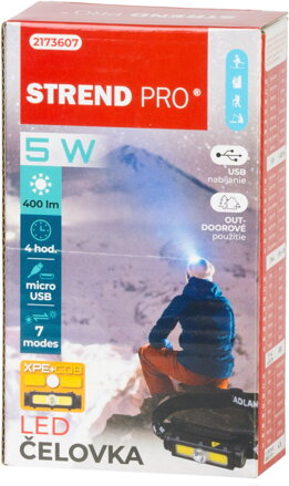Čelovka Strend Pro Headlight H3173, XPE+COB, 1200 mAh, USB nabíjanie