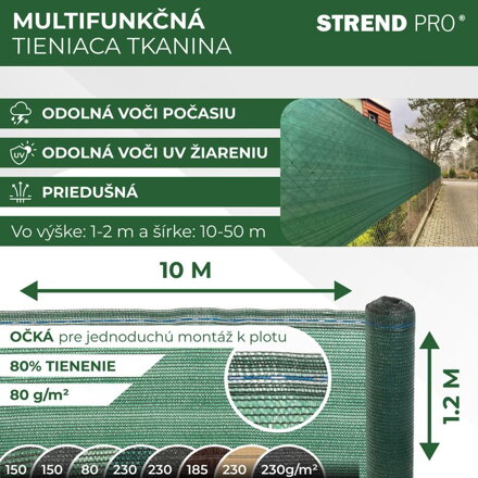 Tkanina tieniaca HOBBY.NET 1,2x10 m, HDPE, UV, 80 g/m2, 85% zelená