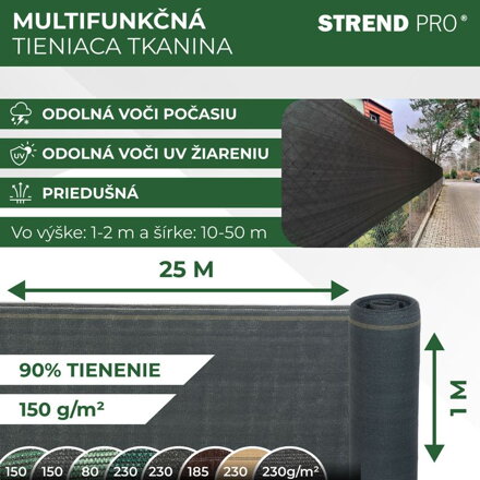 Tkanina tieniaca POPULAR.NET 1x25 m, HDPE, UV, 150 g/m2, 90% antracit