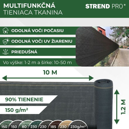 Tkanina tieniaca POPULAR.NET 1,2x10 m, HDPE, UV, 150 g/m2, 90% antracit
