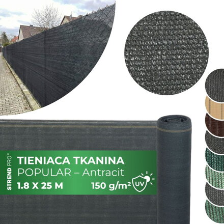 Tkanina tieniaca POPULAR.NET 1,8x25 m, HDPE, UV, 150 g/m2, 90% antracit