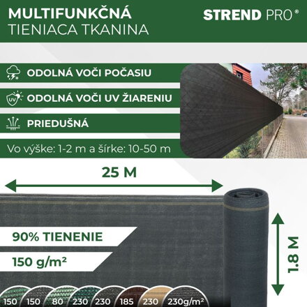 Tkanina tieniaca POPULAR.NET 1,8x25 m, HDPE, UV, 150 g/m2, 90% antracit
