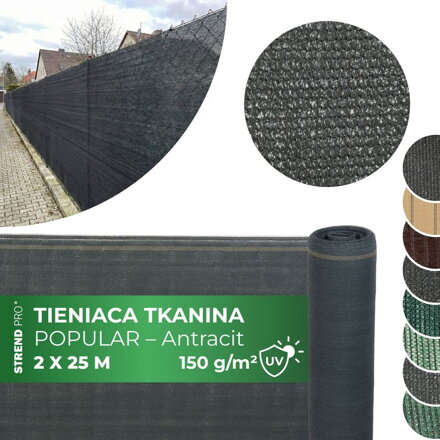 Tkanina tieniaca POPULAR.NET 2x25 m, HDPE, UV, 150 g/m2, 90% antracit
