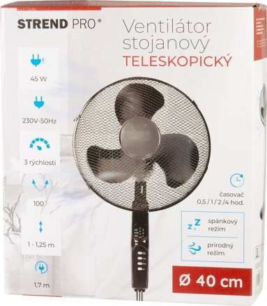 Ventilátor Strend Pro, stojanový, s diaľkovým ovládaním, 60 cm, 45 W