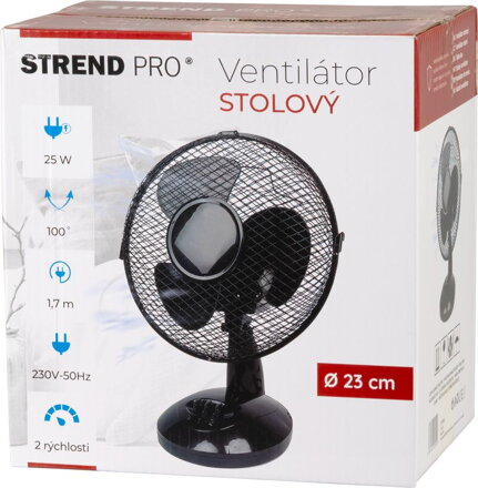 Ventilátor Strend Pro, stolový, čierny, 23 cm, 25 W