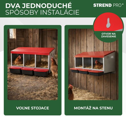 Hniezdo Strend Pro, znáškové, pre hydinu, 3 komorové, kovové, 86x38,5x17,5 cm, pre 3 nosnice