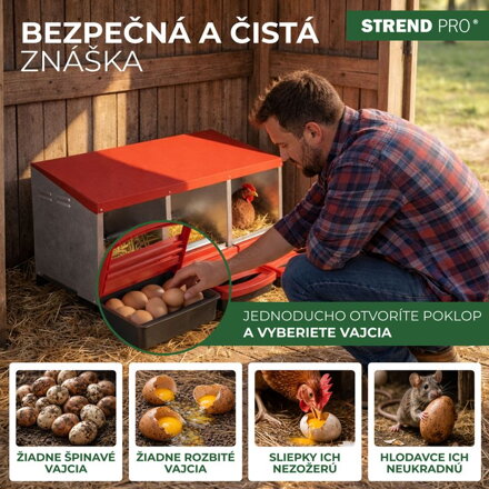 Hniezdo Strend Pro, znáškové, pre hydinu, 3 komorové, kovové, 86x38,5x17,5 cm, pre 3 nosnice