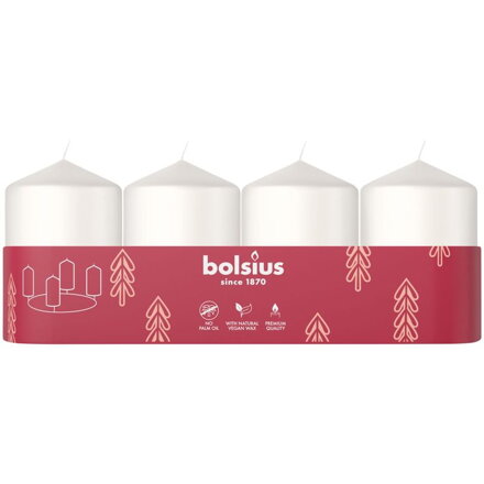 Sviečky Bolsius Pillar Advent, biele, 60x40 mm, bal. 4 ks