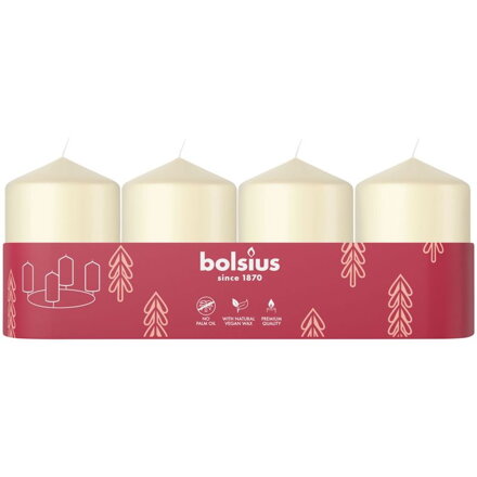 Sviečky Bolsius Pillar Advent, krémové, 60x40 mm, bal. 4 ks