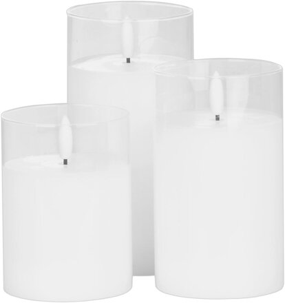 Sviečka MagicHome Vianoce, sklo, 1xLED teplá biela, 7.5x10/12.5/15 cm, 3xAAA