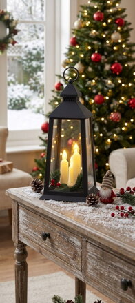 Lampáš MagicHome Vianoce, plast, čierny, 3xLED žltá, 14x14x35 cm, 3xAAA