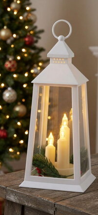 Lampáš MagicHome Vianoce, plast, biely, 3xLED žltá, 14x14x35 cm, 3xAAA