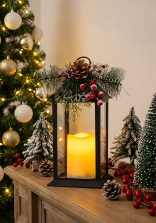 Lampáš MagicHome Vianoce, plast, čierny, 1xLED žltá, 14x14x32.2 cm, 3xAAA