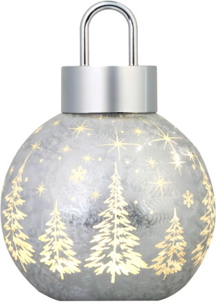 Guľa MagicHome Vianoce, sklo, strieborná, 10xLED teplá biela, 12x12x18 cm, 2xAA