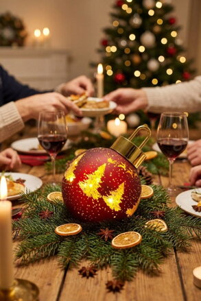 Guľa MagicHome Vianoce, sklo, červená, 10xLED teplá biela, 12x12x18 cm, 2xAA