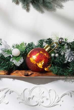 Guľa MagicHome Vianoce, sklo, červená, 10xLED teplá biela, 12x12x18 cm, 2xAA