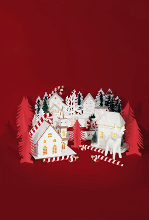 Dekorácia MagicHome Vianoce, kostol, drevo, 6xLED teplá biela, 15x17x18.5 cm, 2xAAA